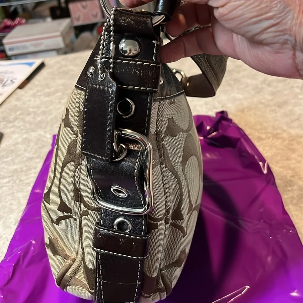 Coach Brown and Tan Signature Shoulder Bag with Leather Trim - Picture 10 of 10